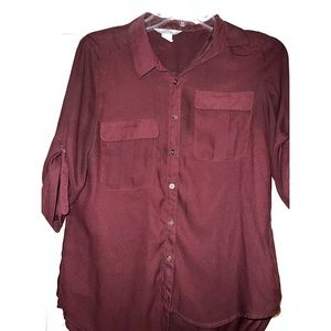 H&M Wine Half Sleeved Button Down Blouse
